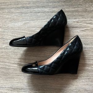 Tory Burch Claremont Black Quilted Leather Wedges